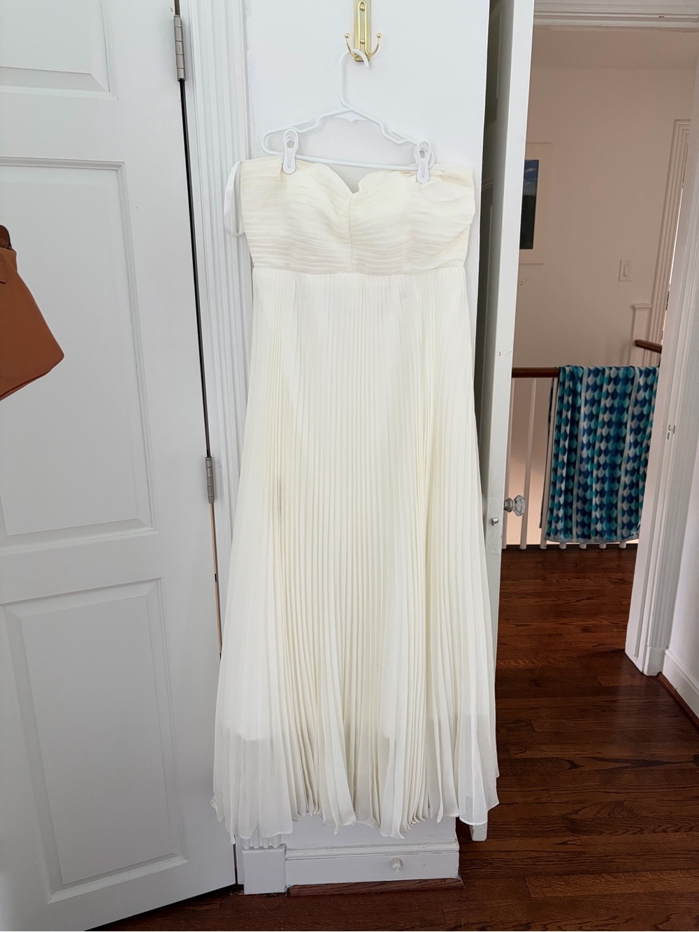 Strapless Pleated Ivory Maxi Dress with Corset type top